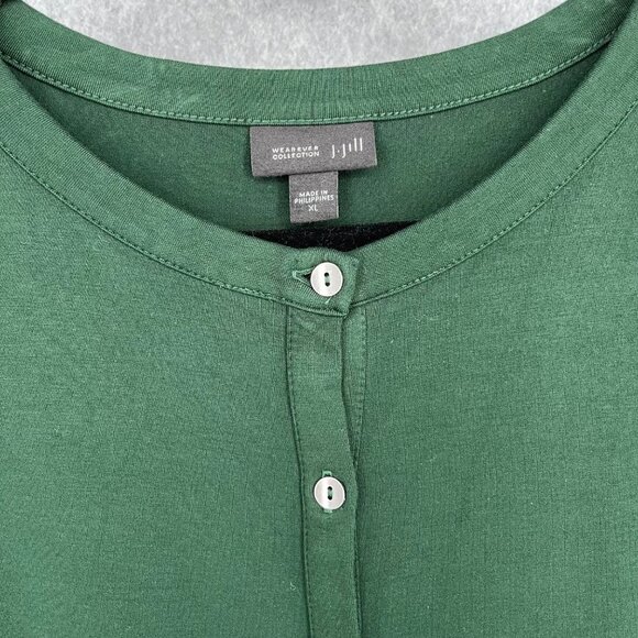 J Jill Wearever Button Front Tunic Top Dress Size XL Green Stretch Jersey Knit - Picture 3 of 11
